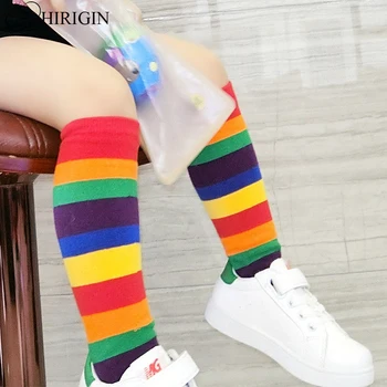 

New Hot Fashion Children Girls Warmer Socks Cute Rainbow Long Stripes Printed Thigh High Striped Patterned Socks