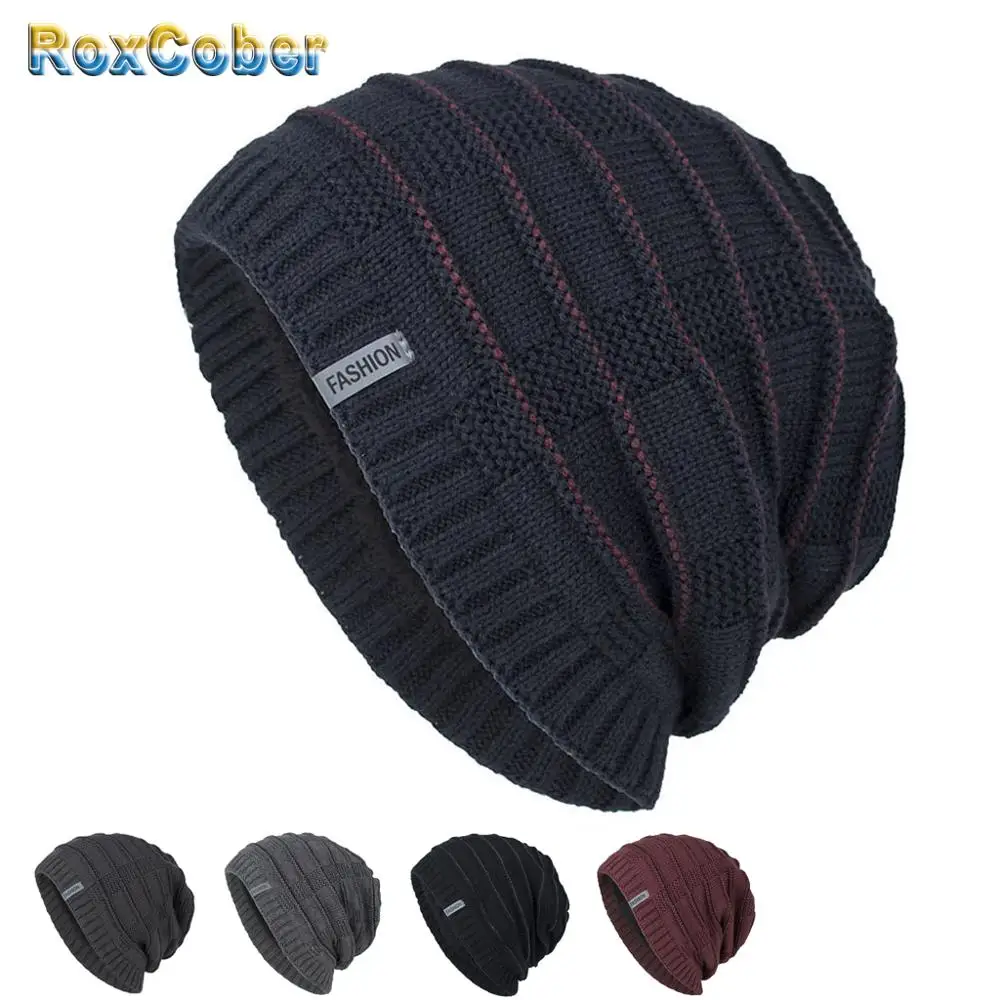 Fashion Staircase texture Winter Warm Knitted Hat Skullies Beanies For Men Women Bonnet Caps Gorros Male Solid Plus velvet Hat