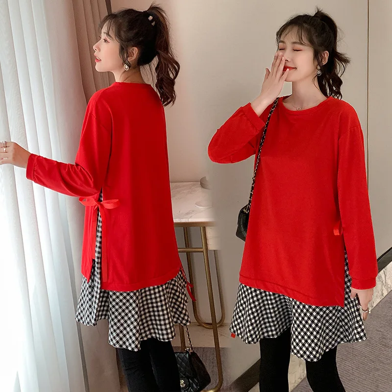 

Pregnant Women Dress Autumn Fashion Models Mid-length Spring And Autumn Large Size Loose-Fit 200 Joint Mock Two-Piece Skirt