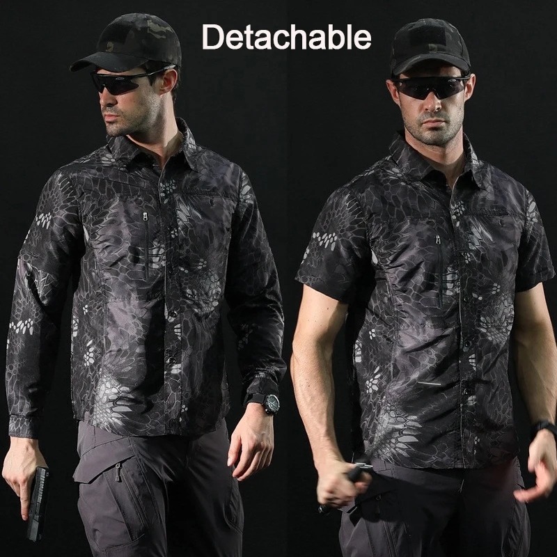 

PureLeisure Detachable Men T-Shirts Fishing Army Military Tactical Hunting Shirts for Outdoor Sport Fishing Hunting Shirts
