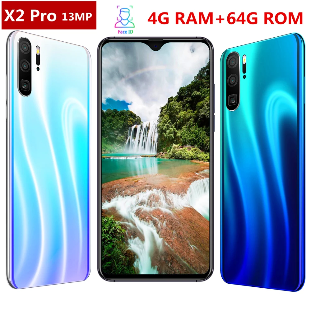 X2 Pro 6," экран капли воды четырехъядерный смартфон 4 Гб ОЗУ 64 Гб ПЗУ 13 МП распознавание лица разблокированный android celulares мобильные телефоны по всему миру