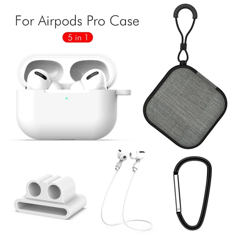 5 в 1, аксессуары для наушников для Apple Airpods Pro, силиконовый чехол, защитный ремешок для наушников, чехол для хранения с крюком против потери - Цвет: 01