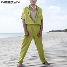 

INCERUN New Men Casual Streetwear Style Onesies Male All-match Simple Solid Color Comfortable Short-sleeved Jumpsuits S-5XL 2021