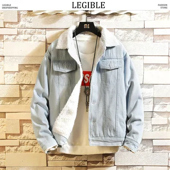 

Legible Men 2019 Autumn Winter Thicken Warm Denim Jackets Men's Outwear Blue Hip Hop Denim Coat Male Teen Loose Tops Jacket
