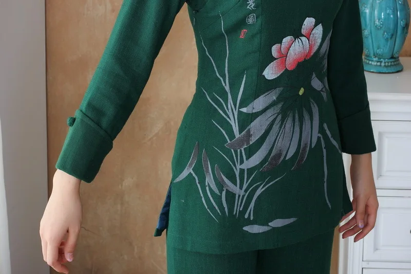 Женское платье-Ципао Тан костюм блузка древний стиль Топы Hanfu Китайская традиционная Ципао рубашка+ брюки костюм XXL 3XL 4XL размера плюс