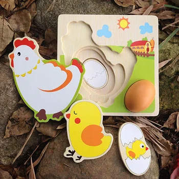 

Wooden Mulit Layer Chicken Hen Growing Up Cartoon Children Kids Wooden Puzzles Panel Process Early Educational Eggs Toys