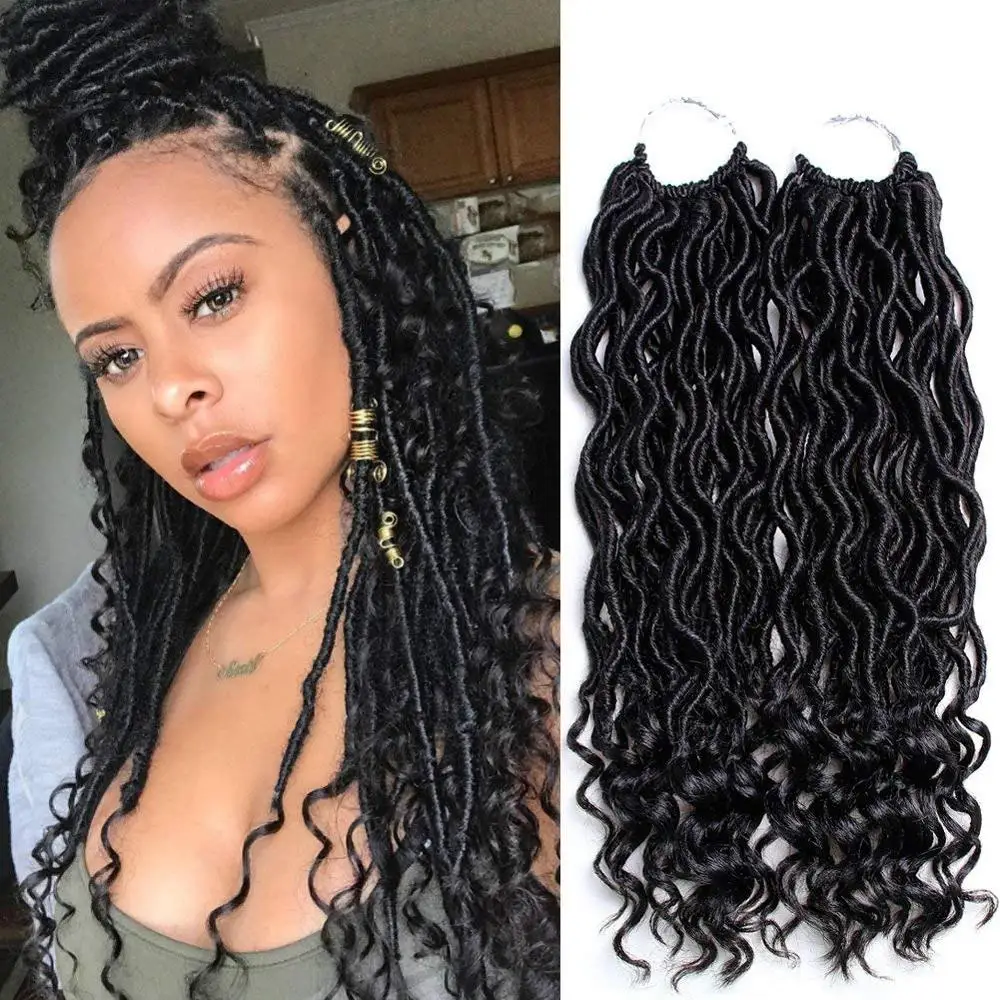 

Goddess Locs Crochet Hair Wavy Faux Locs with Curly Ends Synthetic Braiding Hair Extension Soft Natural Ombre Crochet Braids