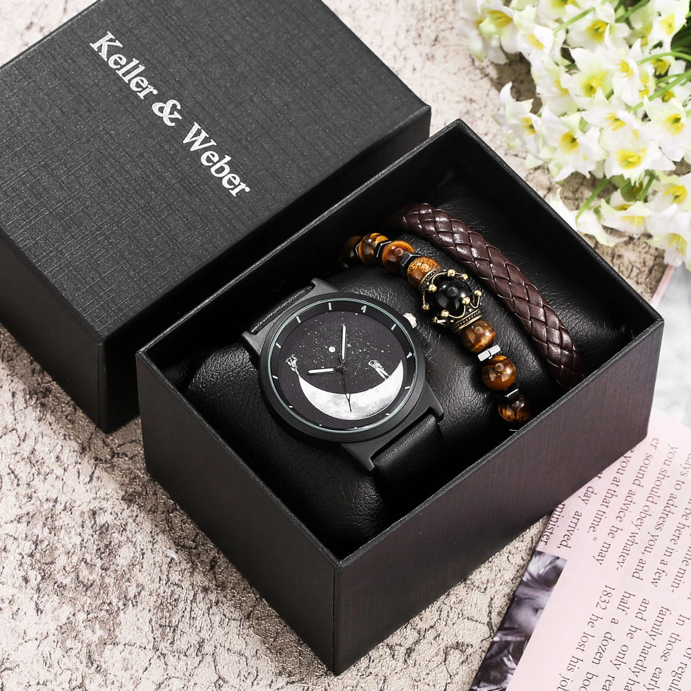 メンズクォーツ時計 2つのレザーブレスレットのセット ファッショナブル ボーイフレンド向け 21 Quartz Watches Aliexpress