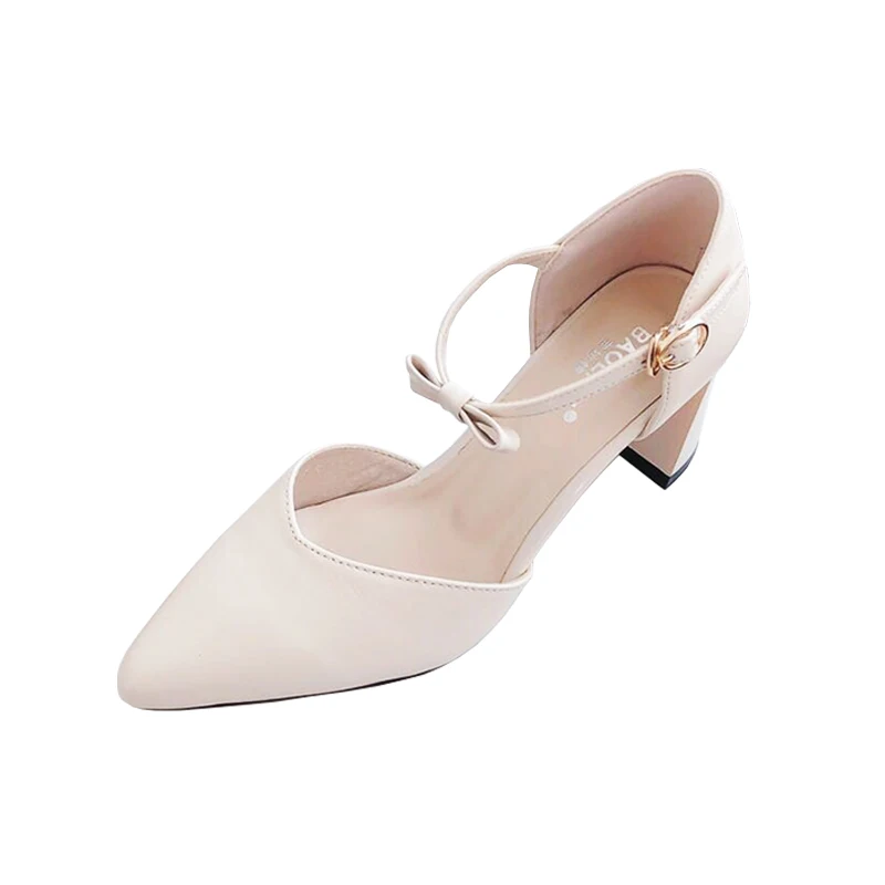 

Summer Baotou Sandals Female 2019 New High-heeled Leather Word Buckle Single Shoes Thick With Pointed Fashion Wild Women's Shoes