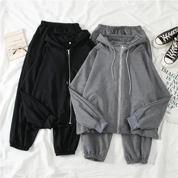 

Mooirue 2020 Spring Women Casual Outfit Plus Size Zipper Hooded Coats+high Waist Harem Pants Streetwear 2 Piece Set Female