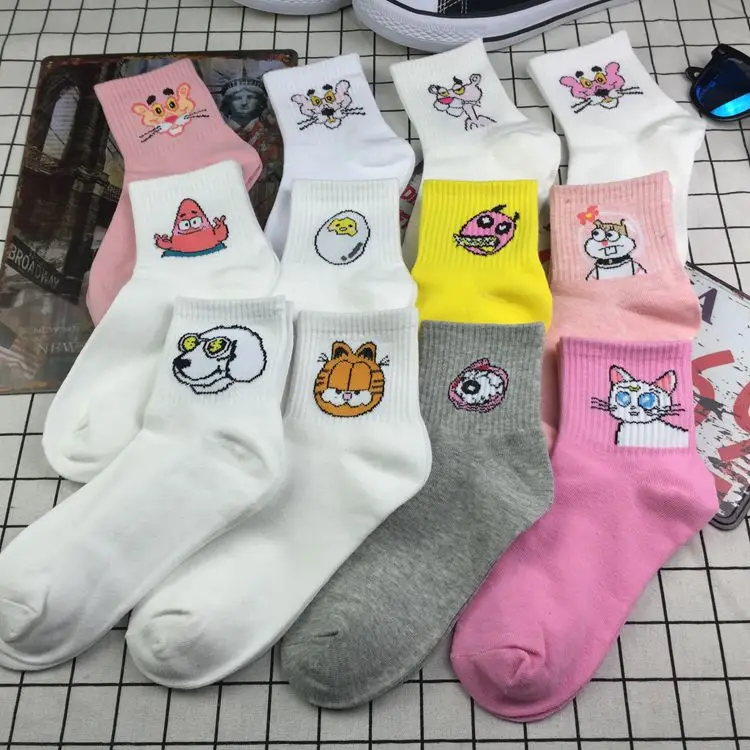 Harajuku/милые Короткие Носки с рисунком; хипстерские Носки для скейтбординга; забавные женские модные короткие носки с героями мультфильмов для женщин