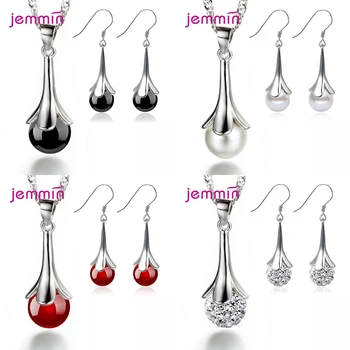 

Fashion Jewelry Set For Women Lucky Leaf Design Pendant Necklace Hoop Earrings 925 Sterling Silver CZ Crystal Female Party