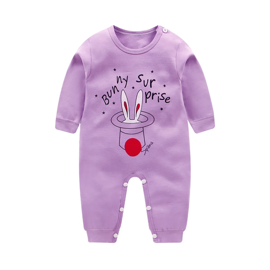 Осенний Детский комбинезон унисекс для малышей от 0 до 12 месяцев, комбинезон из хлопка с длинными рукавами для мальчиков и девочек, Ropmer, одежда с круглым вырезом и рисунком для новорожденных - Цвет: purple
