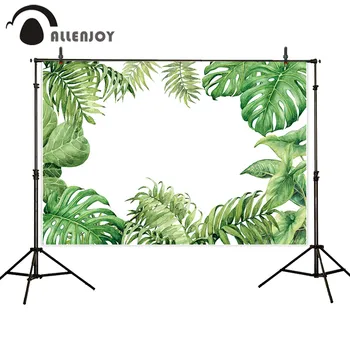

Allenjoy Tropical summer photography backgrounds green leaves birthday event party curtains wallpapers wedding party supplies