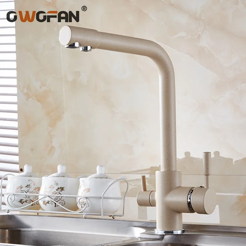  Kitchen Faucets Antique 3 Way Water Filter Taps Dual Handle Chrome Brass Crane High Arch Swivel Pur - 1868934301