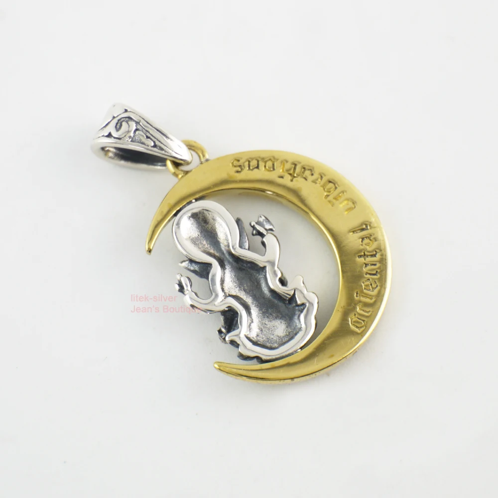 Мужской кулон для йоги серебряная подвеска Lord Ganesha на золотой Луне а2110|pendant