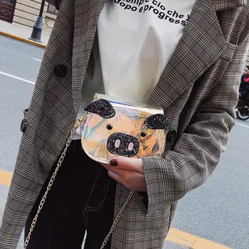 

PVC Laser Handbags Cute Animal Transparent Shoulder Women Messenger Chain Crossbody Bags Ladies Travel Small Flap Bags