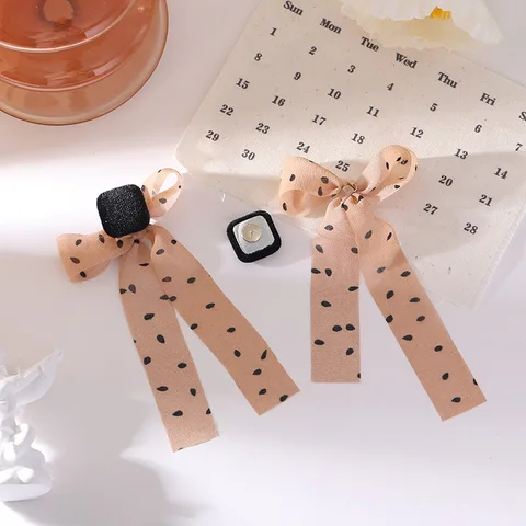 New Fashion Dot Bow Drop Earrings Elegant Retro Retro Style Thin Mesh Bow Earrings Ear Clip Elegant Jewelry Accessories