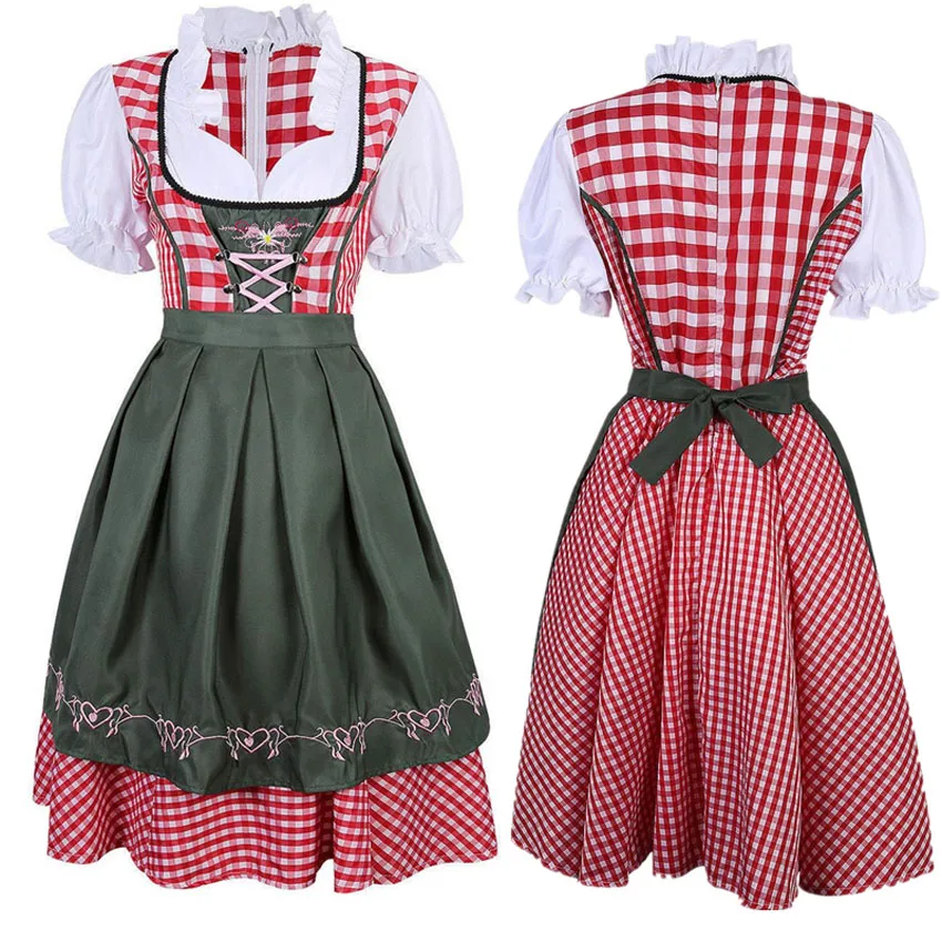 Женские немецкие костюмы Октоберфест для праздников и вечеринок, униформа для девушек, баварский дирндль, сексуальные костюмы горничной, клетчатое платье
