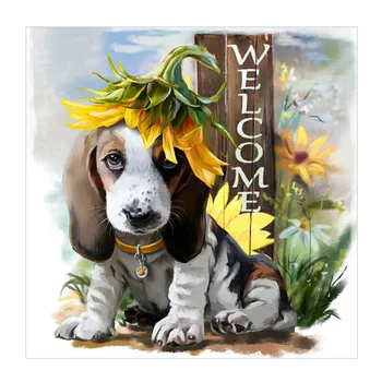 

5D DIY Diamond Painting "Welcome Puppy" Cross Stitch Full Round Diamond Embroidery Dog Rhinestone Mosaic Picture Home decor