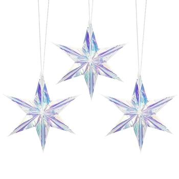

Iridescent Ornament Star Hanging Decorations, Decorative Folding Decor, Rainbow Shine Party Ornaments for Bridal Shower Wedding