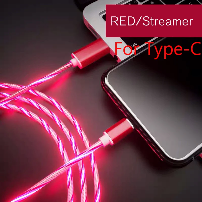 Стример зарядное устройство type-C type C USB C для samsung A50 Micro USB кабель для зарядки светодиодный 2A кабель для быстрой зарядки для iPhone шнур для зарядного устройства - Цвет: TypeC-Red