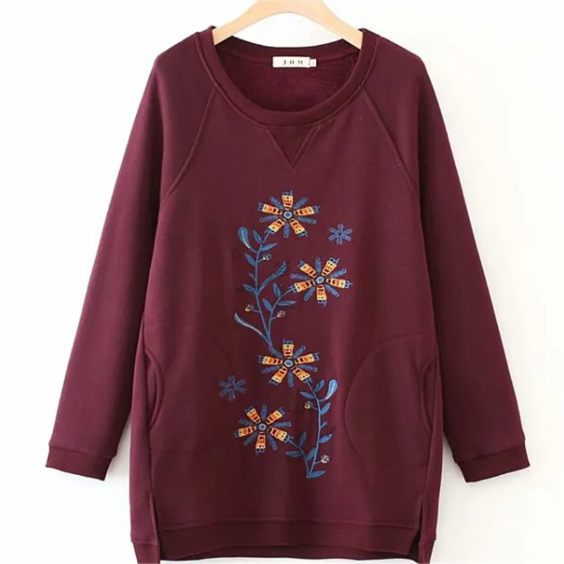 Velvet plus size women's clothing 19 autumn winter new loose simple velvet embroidery in the long sweater