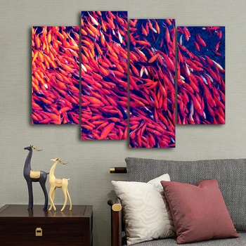 

4 Panel Posters Wall Decor Canvas Art Picture Print Abstract Fish Lotus Landscape Chinese Painting For Living Room Decoration