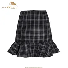 SISHION винтажная клетчатая юбка VD1238 женская черная мини-юбка с рюшами