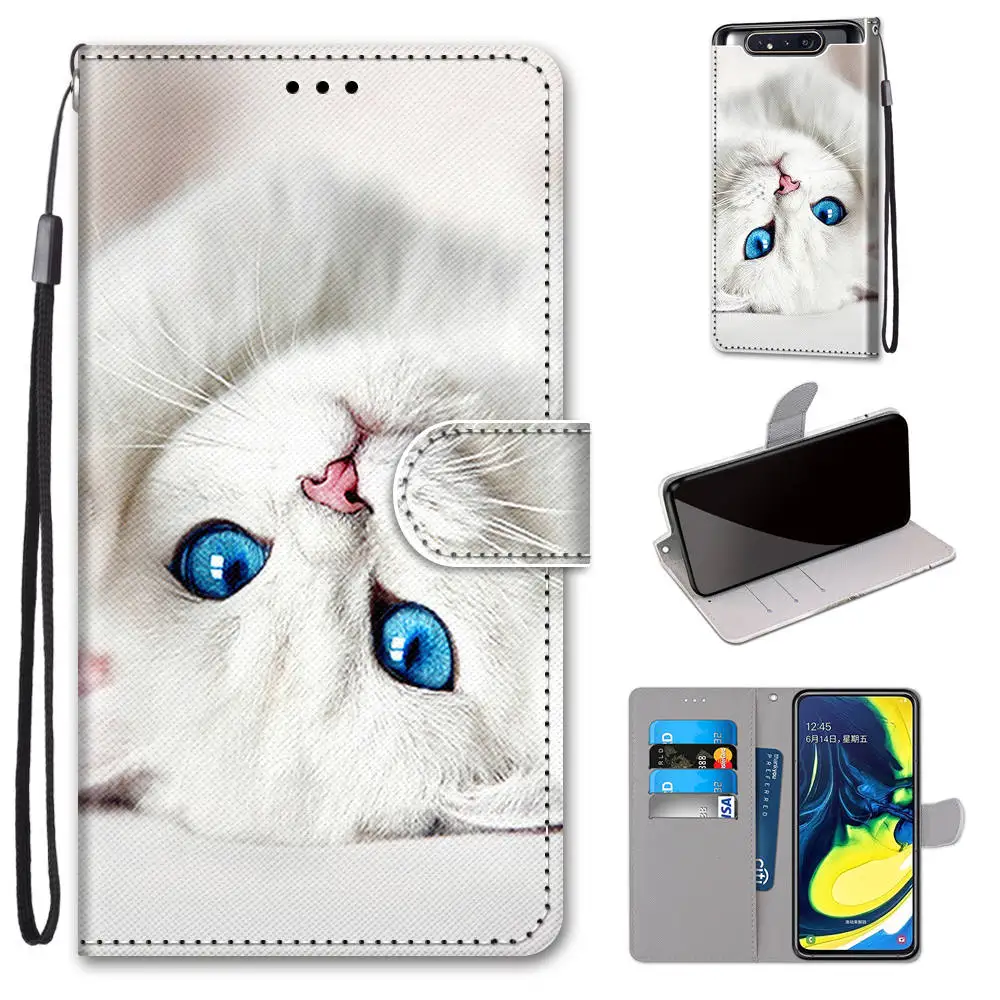 Чехол книжка из искусственной кожи с изображением животных и кошек для Samsung Galaxy A10