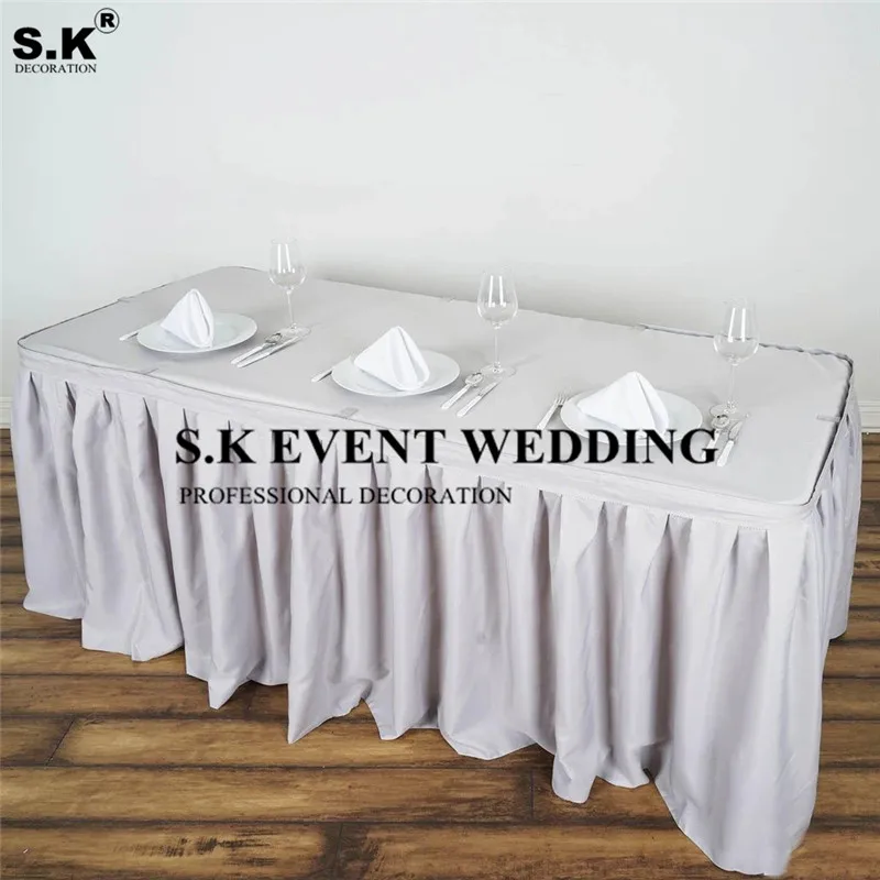 3 Meter Sold Pleated Polyester Table Skirt Rectangular Tablecloth Skirting For Banquet Wedding Party Event Decoration