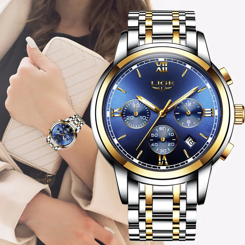 Women Watch Clock Rose-Gold Feminin Ladies Luxury LIGE Female Top-Brand Relogio Quartz