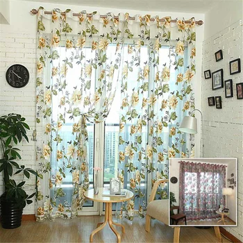 

New 1 Panel Window Sheer Curtain 100x200cm Floral Pattern Window Curtains Valance Home Living Room Bedroom Decoration 2 Colors