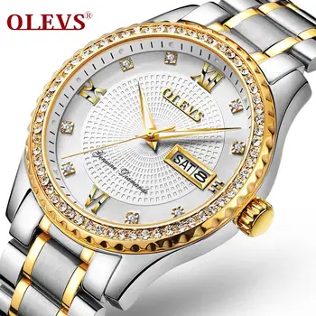 

OLEVS Mens Watches Luxury Crystal Diamond Quartz Watch Men Luminous Hands Auto Date Waterproof Business Casual Golden Clock