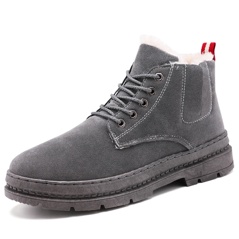 MLEAM/теплые зимние ботинки; мужские ботинки из искусственной кожи высокого качества; стиль; удобные дышащие уличные плюшевые зимние мужские ботинки - Цвет: Gray
