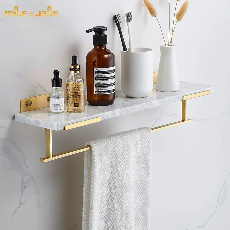 

Bathroom gold brush brass with mable shelf bathroom towel bar holder luxury marble style bathroom shelf accessory
