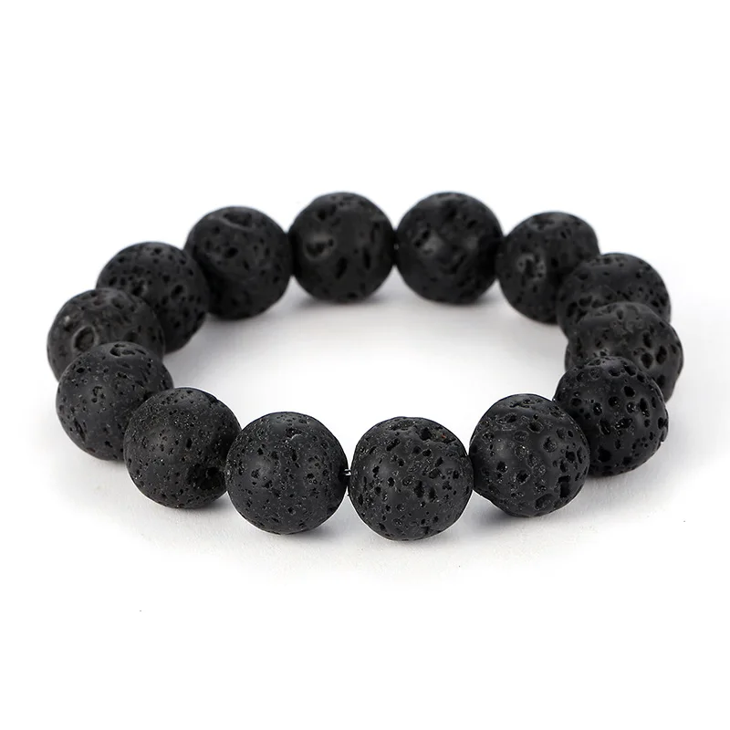 

6mm 8mm 10mm 12mm14mm Black Lava Fashion Elastic Beads Bracelet Bangle Classic Buddha beads Bracelet Women Men Classic Jewelry