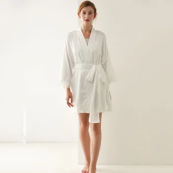 

White Bride Wedding Robe Nightwear Women Bathrobe Sleepwear Satin Kimono Gown Sexy Nightgown Lace Intimate Lingerie Homewear