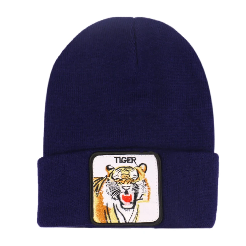 tiger navy Winfox новые теплые вязаные зимние шапки с животными для женщин gorros Mujer invierno Skullies Bonnet Унисекс Beanie cap Прямая поставка - Цвет: tiger navy