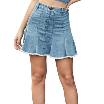 

Denim Skirt for Girls--Breathable Comfortable Soft Casual Wild Washed Skirts Solid Color High Waist Mini A Line Skirt Blue XXL