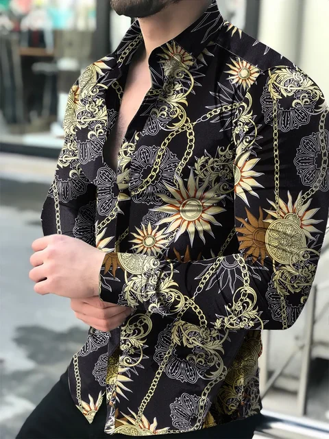 Men's shirt New Hawaiian Shirts Men Single Button Shirts Wild Shirts Printed  Male Blouses 2021 Ivory