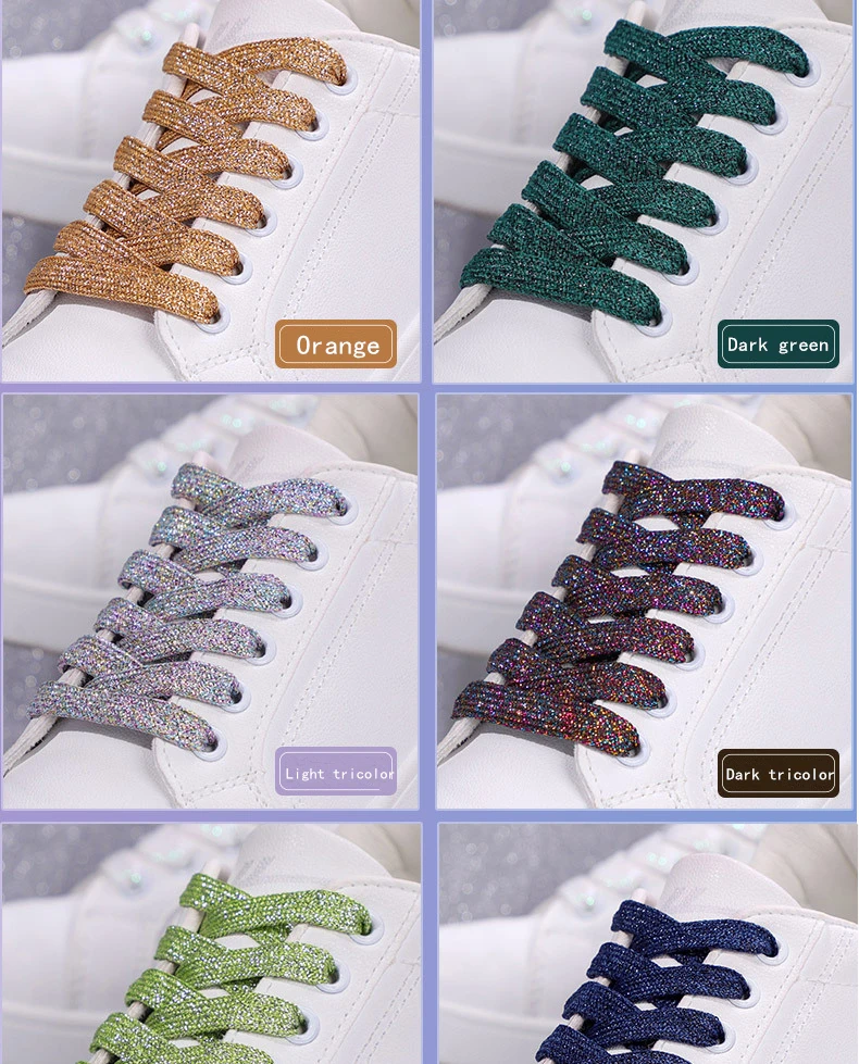 1 Paar glitzernde Schnürsenkel, bunte flache Schnürsenkel, Sneakers, Stiefel, 1 cm Breite, Schnürsenkel, 100/120/140/160 cm, Saiten, Schuhe, Zubehör – Detail 12