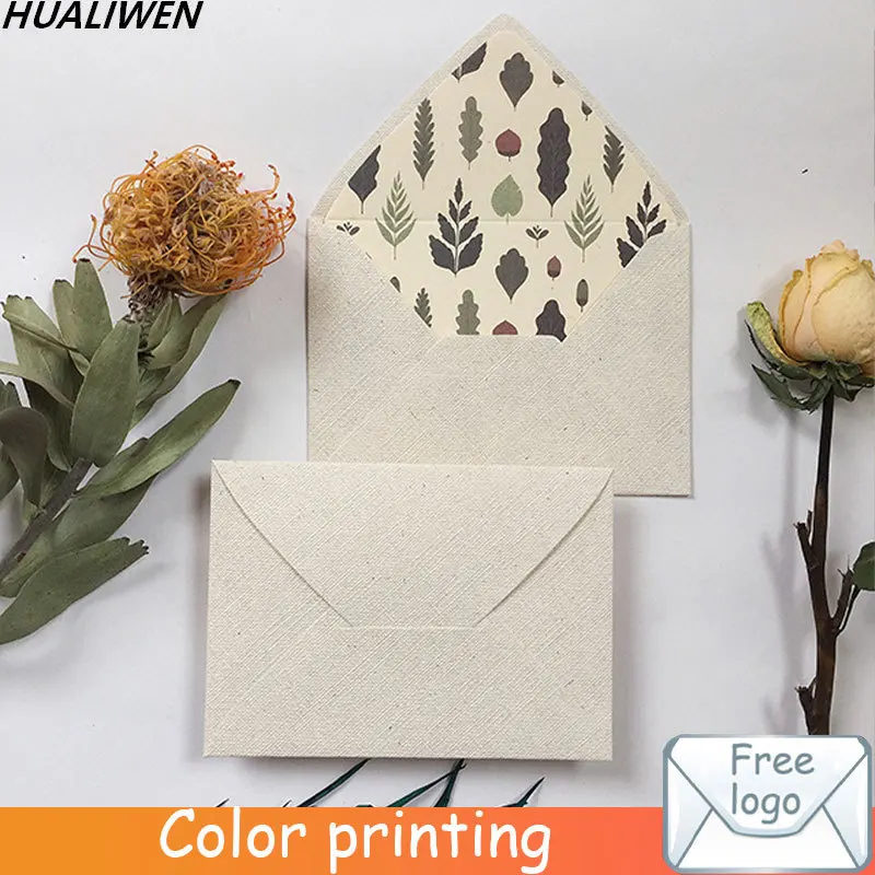 Vintage Envelope Envelope Burlap Texture Envelope With Plant Pattern Lining Wedding Party Invitation Envelope Gift Envelope