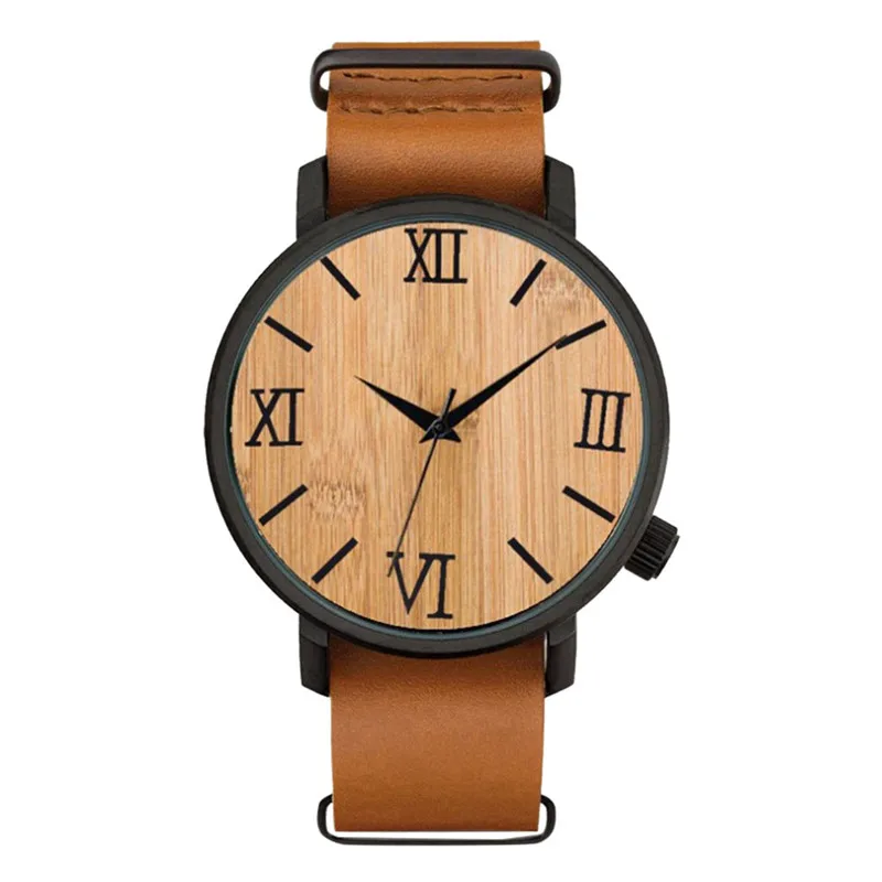 Креативные бамбуковые деревянные печатные римские Цифровые мужские часы кварцевые кожаные часы мужские наручные часы zegarek meski montre homme WD - Цвет: F