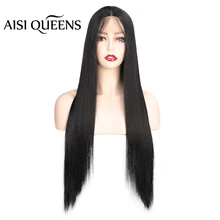 Aisi Queens синтетический кружевной передний длинный парик прямые черные средние части для черно-белых женщин термостойкие натуральные волосы