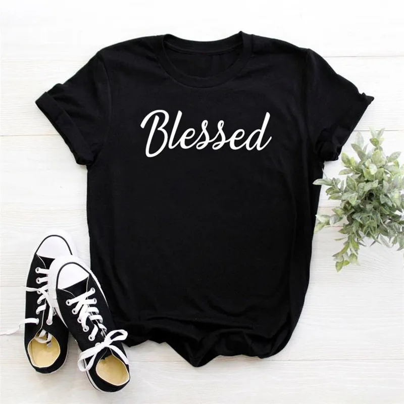 Blessed женский с надписью Футболка хипстер Повседневный короткий рукав топы Черный Белый футболка с надписью Blessed женская одежда
