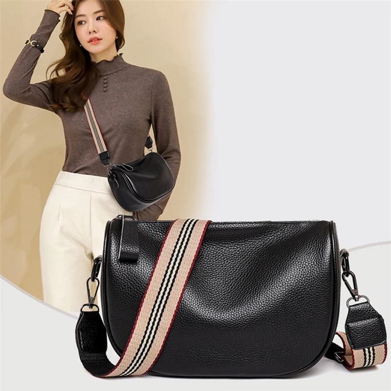 Luxury Wide Shoulder Strap Handbag Lady Bag Designer Lady Chic 100% Genuine  Leather Cowhide Fashion Messenger Shoulder Bag - Crossbody Bags - AliExpress
