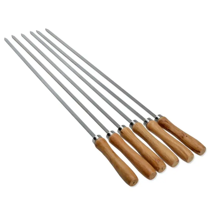 

6pcs Reusable Stainless Steel BBQ Barbecue Skewers Needle Flat Stick for Camping