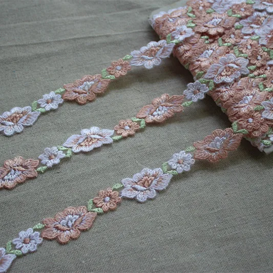 

2cm 0.787inch wide -5yards/lot DIY Craft Accessories Peach Embroidered Tulle Lace Trim for Garment Decoration