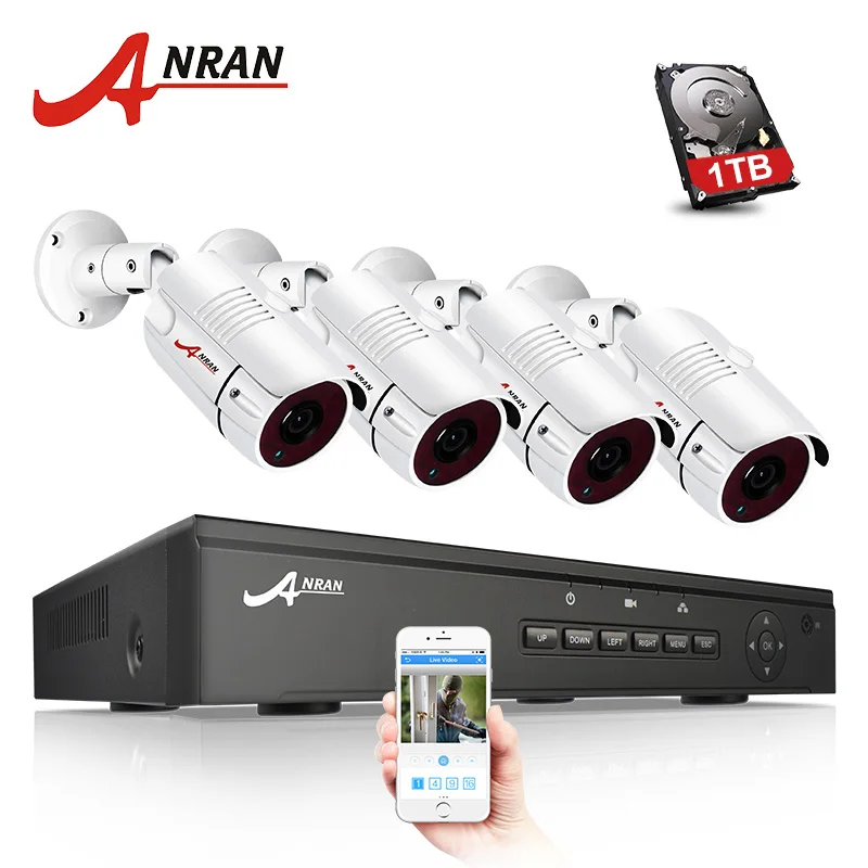 ANRAN CCTV камера система 4CH/8CH POE NVR комплект 48V ONVIF камера видеонаблюдения система HD IP Камера уличная система видеонаблюдения - Цвет: 4 Cameras Kit